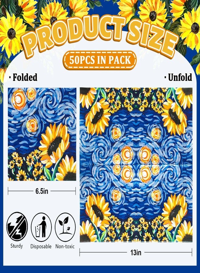 Whaline Sunflower Paper Napkins Summer Starry Night Disposable Napkins Decorative Luncheon Dinner Table Napkins for Wedding Birthday Baby Shower Party Supplies, 50Pcs - Image 2